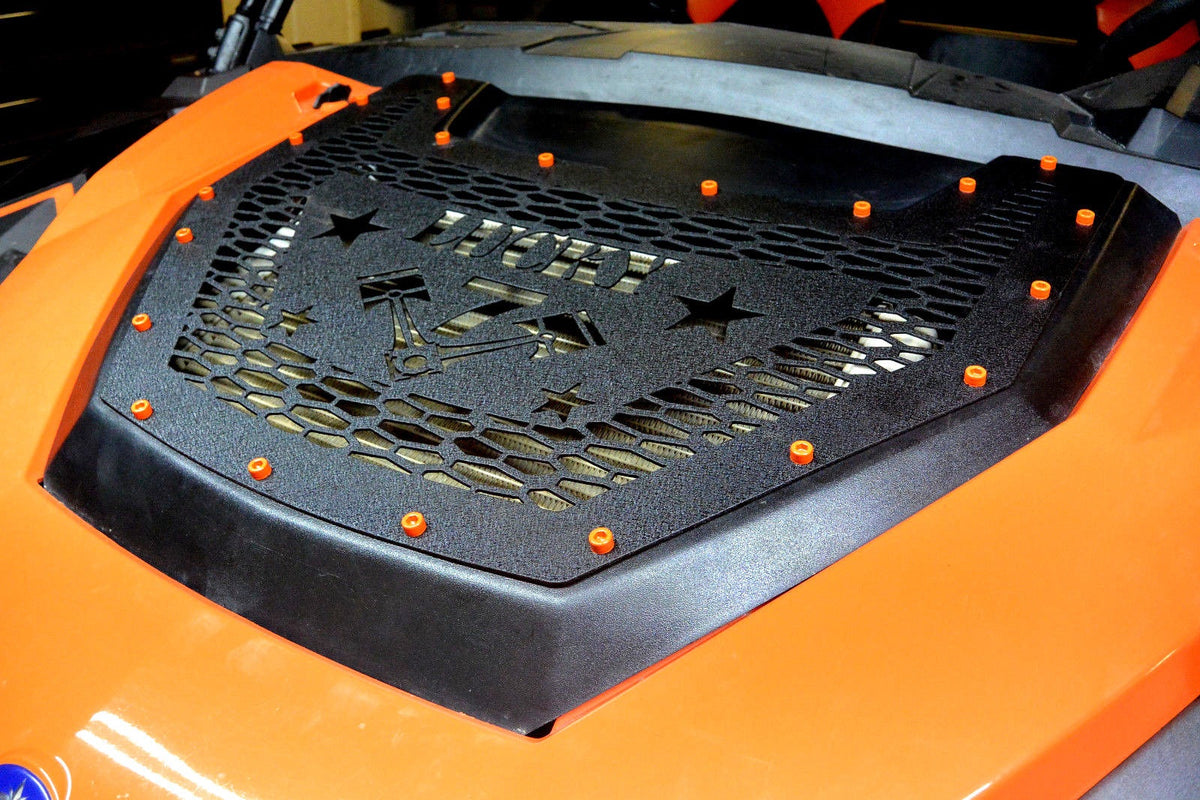Lucky 7 design radiator relocate cover on a Polaris General 1000