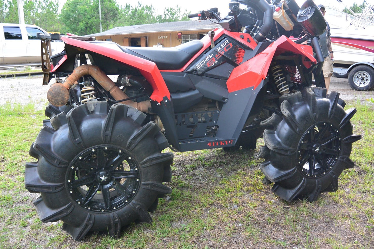 Orange Polaris Scrambler 850 with Lucky 7 metal floorboards