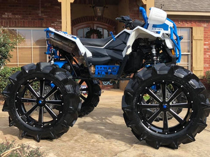 Blue and white Polaris Scrambler with Lucky 7 metal floorboards