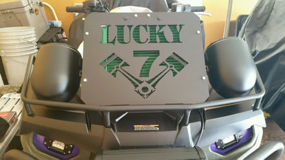 Close-up of Lucky 7 design on a Polaris Sportsman radiator relocate kit