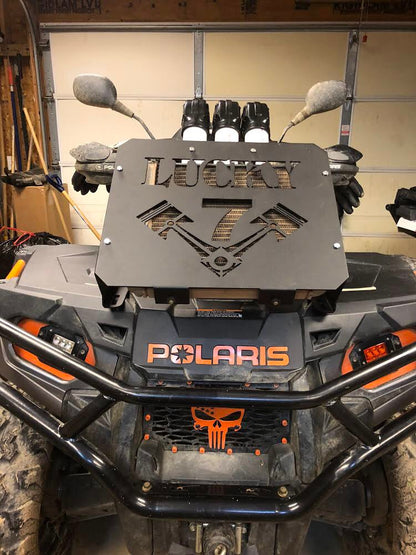 Lucky 7 design radiator relocate kit on a Polaris Sportsman