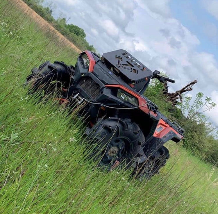 Lucky 7 radiator relocate kit installed on a Polaris Sportsman 850