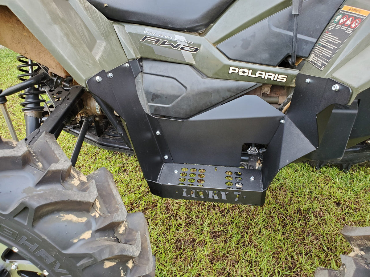 Lucky 7 cutout on a metal floorboard for Polaris Sportsman 850 SP 1000 XP