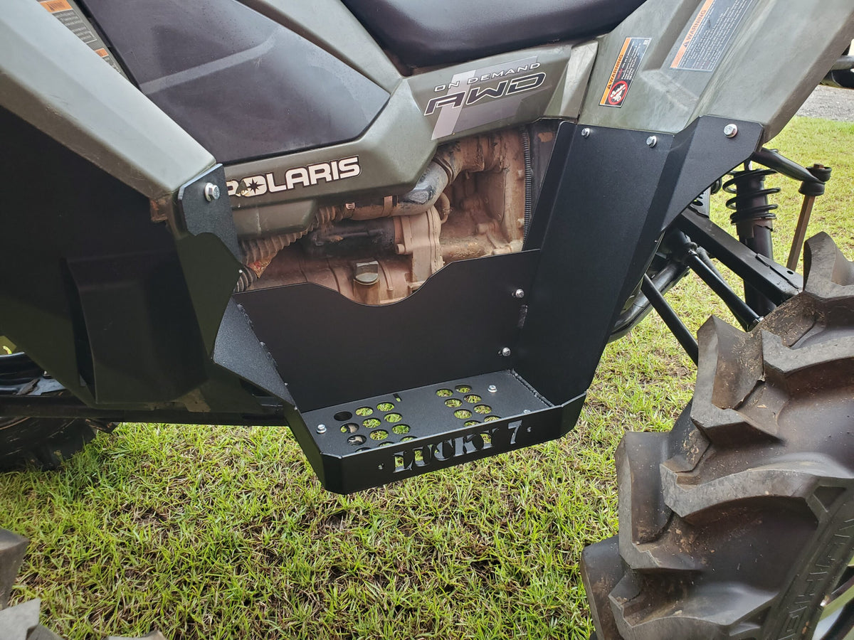 Full view of Lucky 7 metal floorboards on a Polaris Sportsman 850 SP 1000 XP