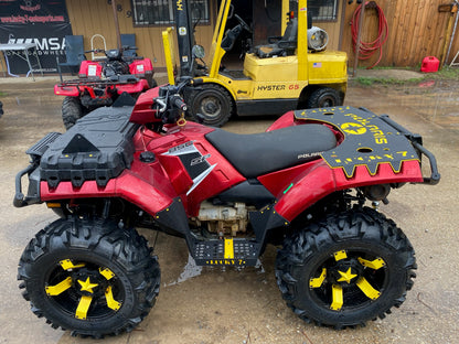 Red Sportsman 850 SP with Lucky 7 metal floorboards and yellow accents