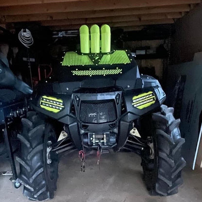 Lime Squeeze Lucky 7 3 inch snorkel riser kit and radiator cover on a Polaris Sportsman High Lifter
