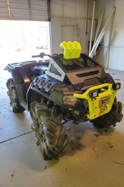 Lime Squeeze Lucky 7 3 inch snorkel riser kit on a Polaris Sportsman High Lifter in the shop