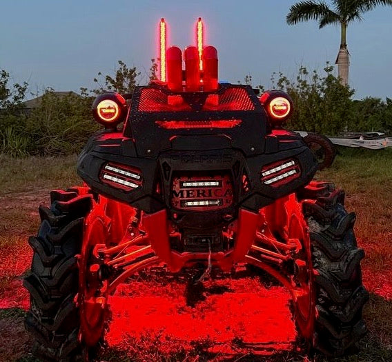 Polaris Sportsman with Indy Red Merica double LED grille installed by Lucky 7 Motorsports