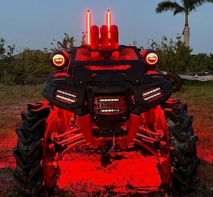 Polaris Sportsman with Indy Red Merica double LED grille installed by Lucky 7 Motorsports