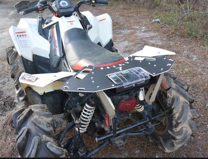 Lucky 7 Sportsman rear rack with storage case on a white Polaris