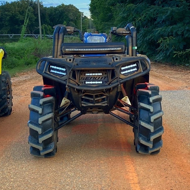 Polaris Sportsman with black Send It double LED grille installed by Lucky 7 Motorsports