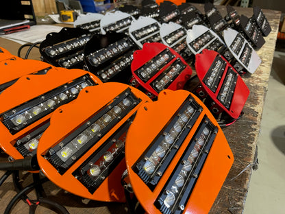 Lucky 7 Motorsports dual slim row LED lights in orange, red, grey, and black