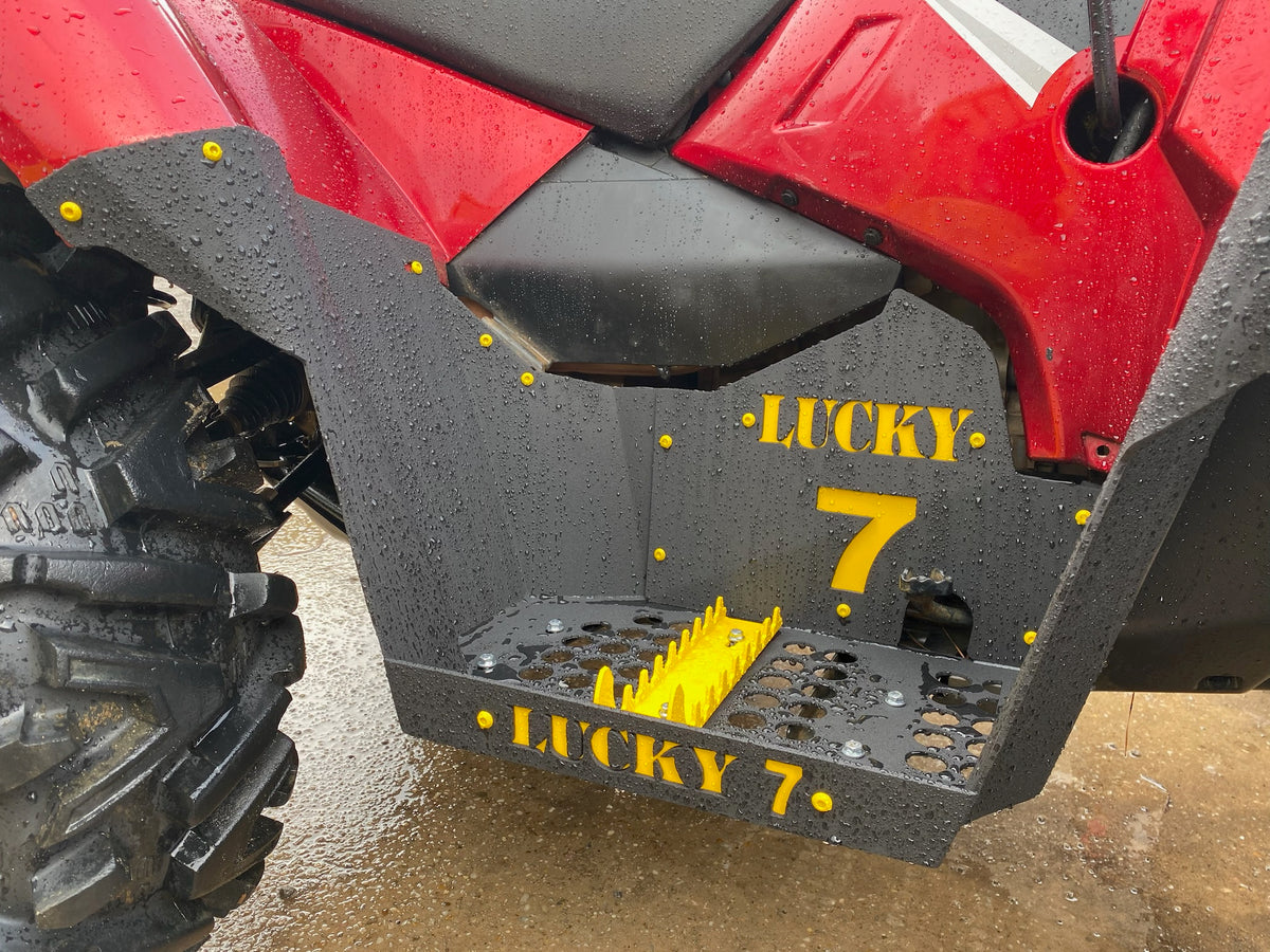 Lucky 7 Sportsman XP floorboards with yellow accents and foot pegs