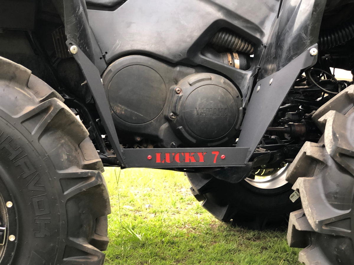Lucky 7 logo on Yamaha Grizzly high-clearance metal floorboards